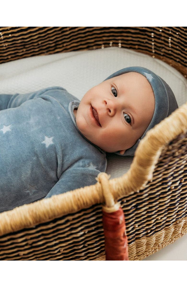 MiniMoi Velvet Star Cotton Rich Velour Footie Set, Alternate, color, Blue