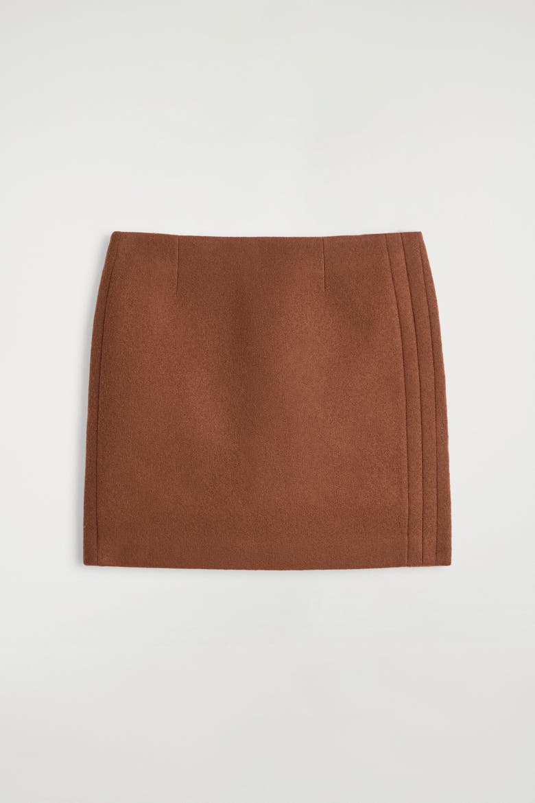 Topstitched Wool Mini Skirt, Alternate, color, BROWN