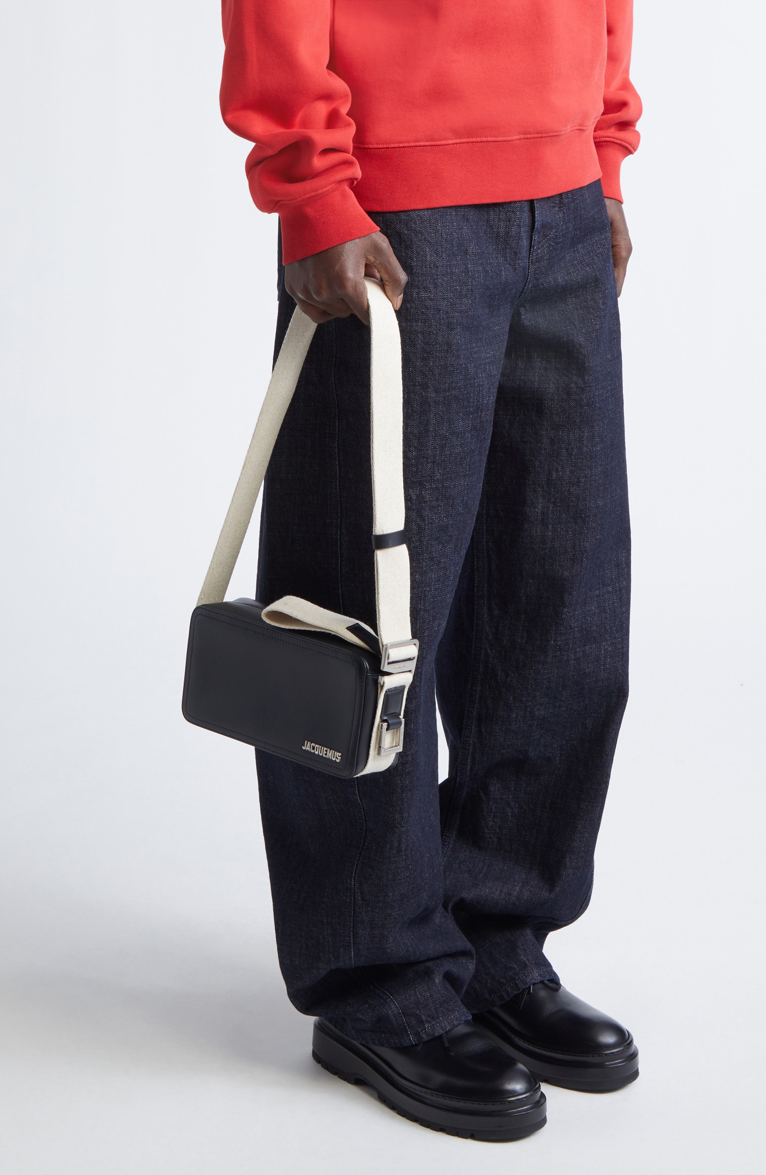 Jacquemus Le Cuerda Horizontal Leather Shoulder Bag, Alternate, color, Black 990