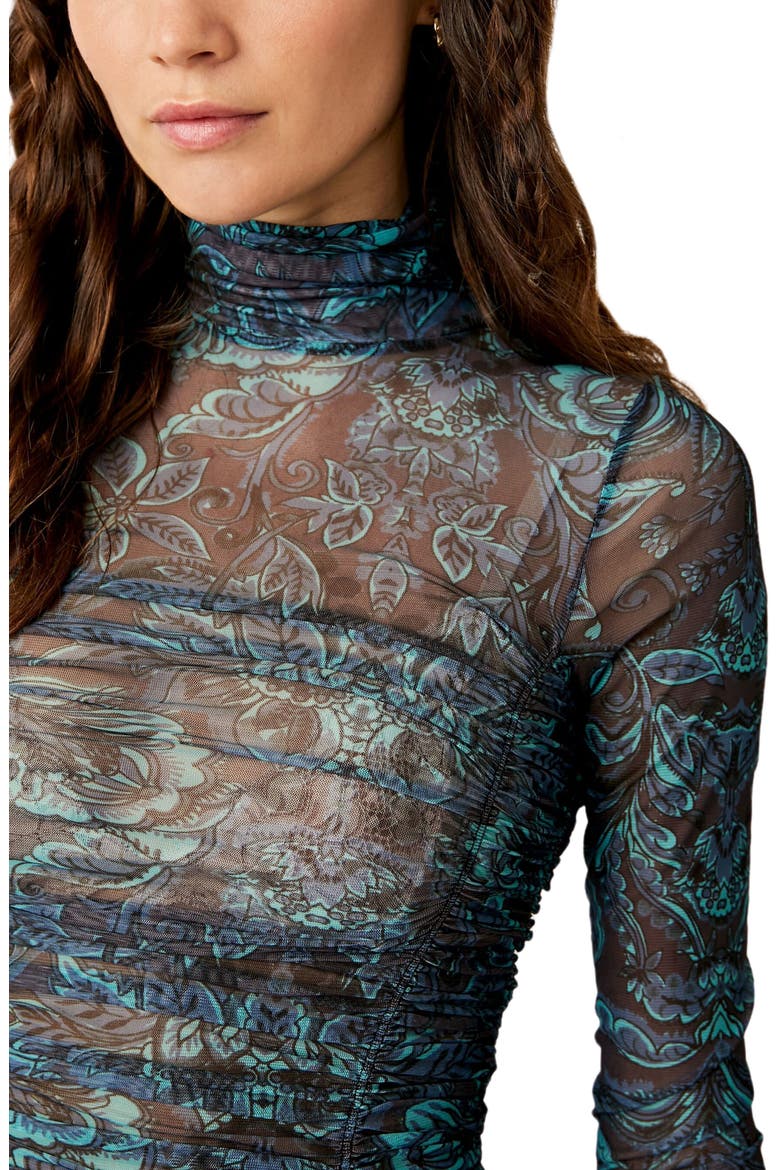 Under It All Ruched Mesh Turtleneck Bodysuit, Alternate, color, SOUTHWEST COMBO