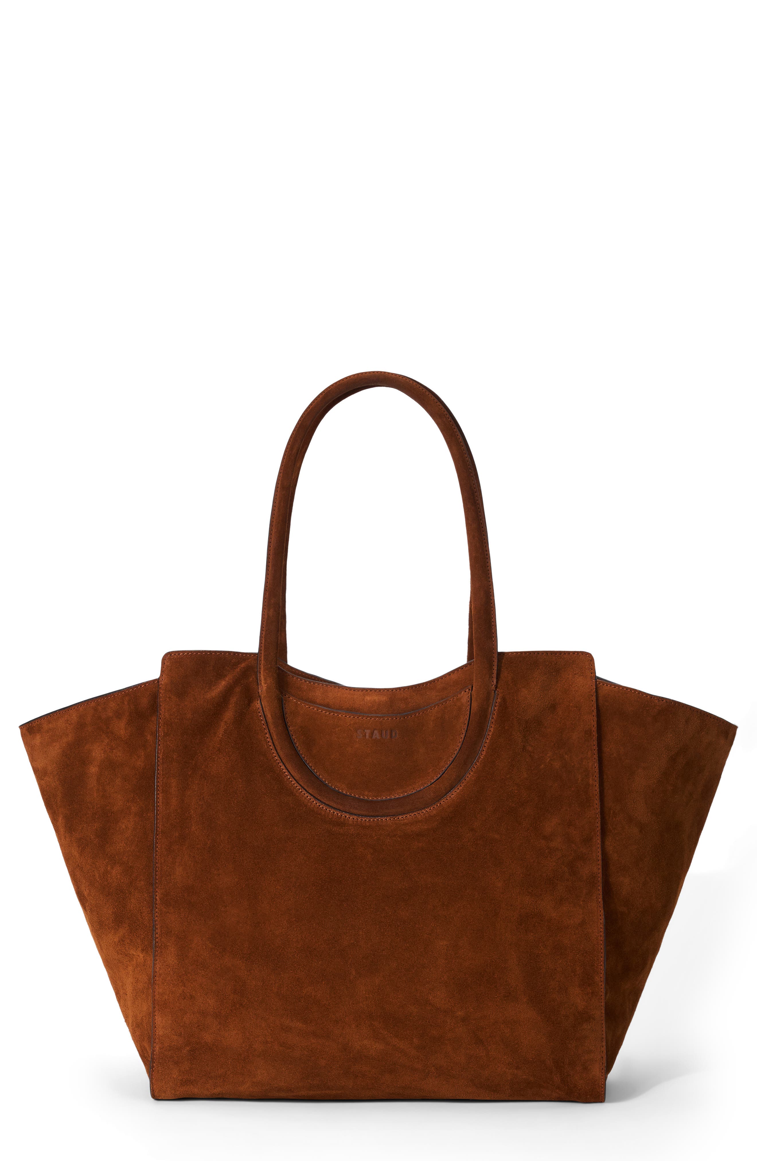 STAUD Maude Suede Tote Bag, Main, color, Tabac