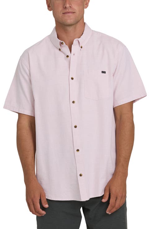 All Day Short Sleeve Slub Cotton Blend Button-Down Shirt