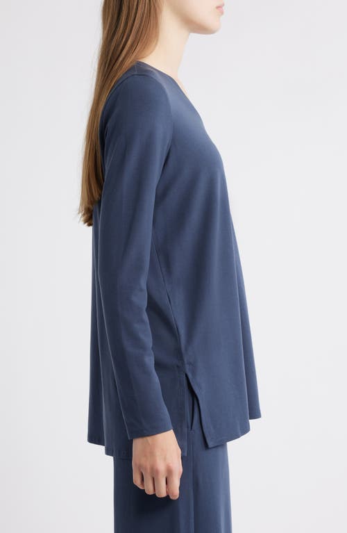 Eileen Fisher Long Sleeve V-neck Tunic Top In Blue