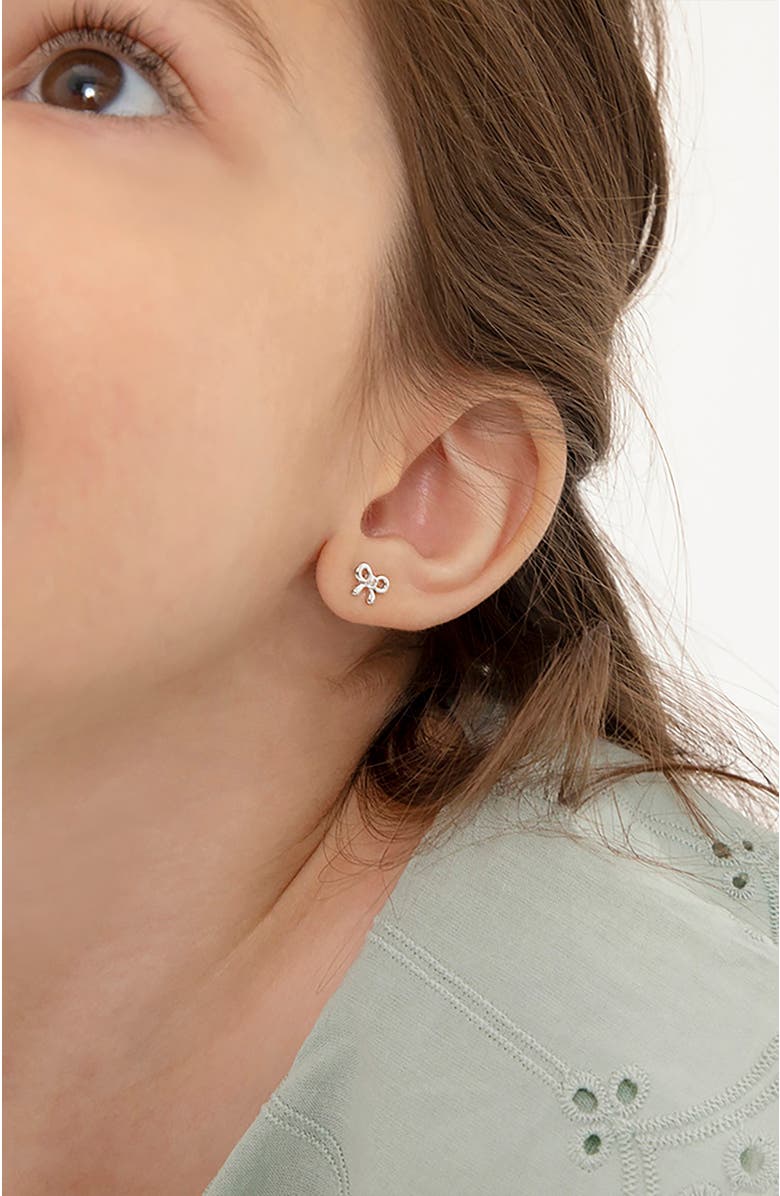 In Season Jewelry Delicate Cubic Zirconia Bow Earrings, Alternate, color, Silver