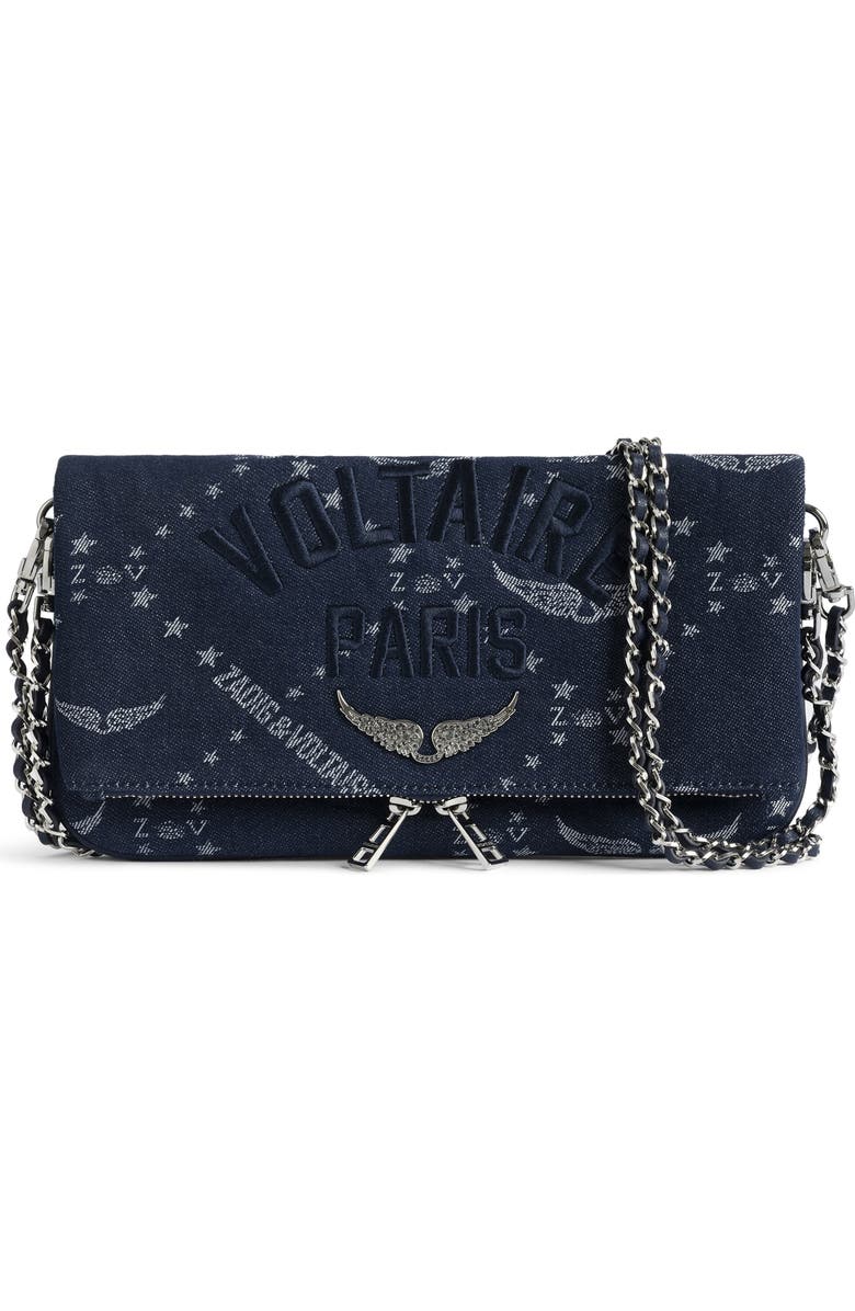 Zadig & Voltaire Rock Denim Monogram Crossbody Bag, Main, color, Silent