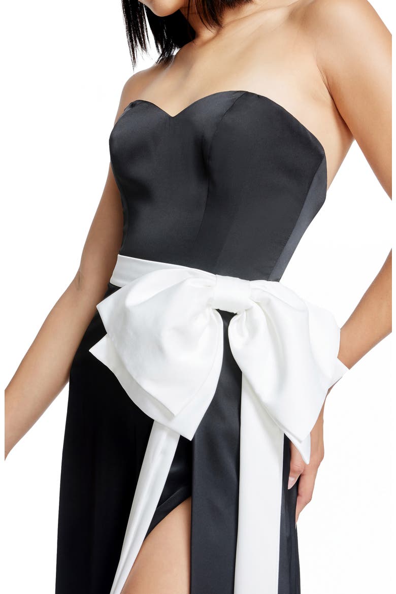 Athene Bow Waist Strapless Gown, Alternate, color, BLACK-WHITE