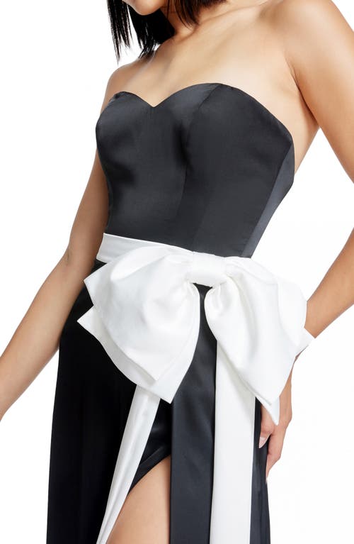 Shop Dress The Population Athene Bow Waist Strapless Gown In Black-white
