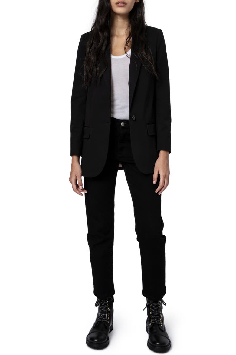 Viva Love Stretch Cotton Blazer, Alternate, color, NOIR