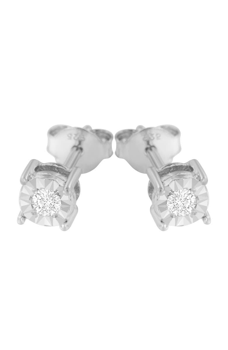 Haus of Brilliance Silver 1/10 Cttw Round Brilliant-Cut Diamond Miracle-Set Stud Earrings, Alternate, color, White