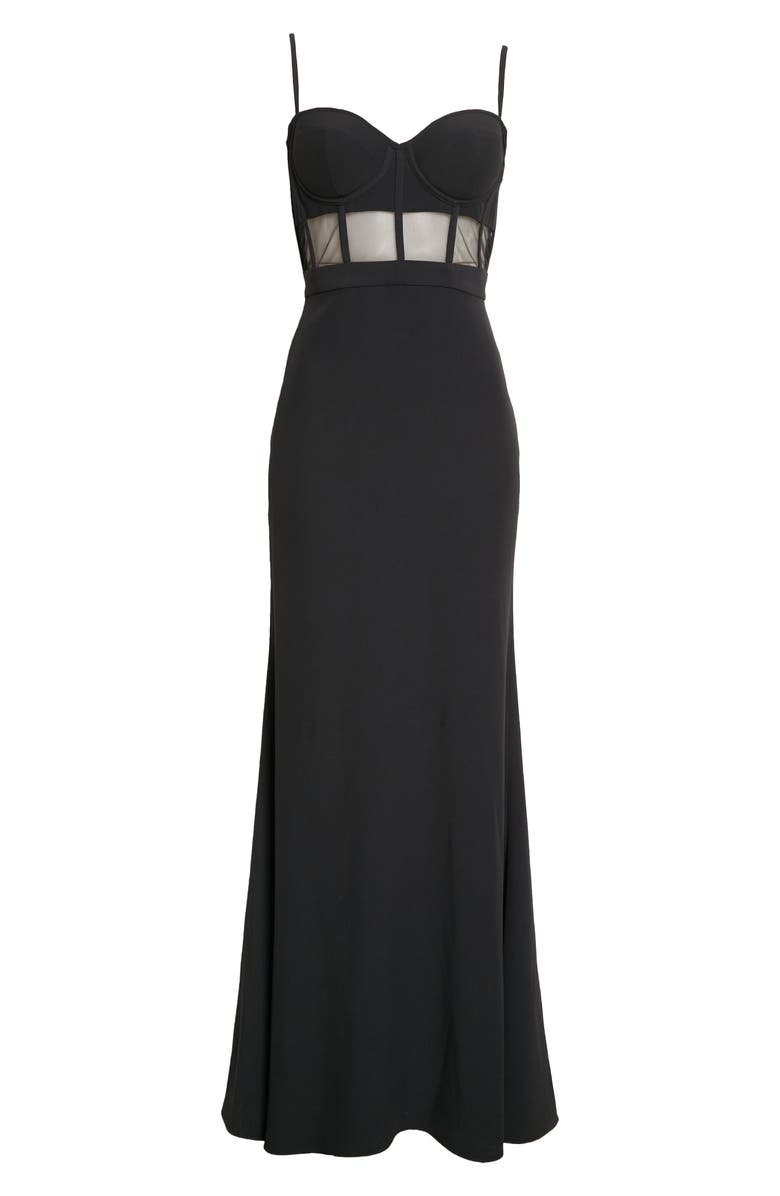 McQueen Sheer Corset Bodice Leaf Crepe Gown, Alternate, color, 