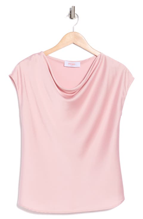 Cowl Neck Cap Sleeve Satin Top