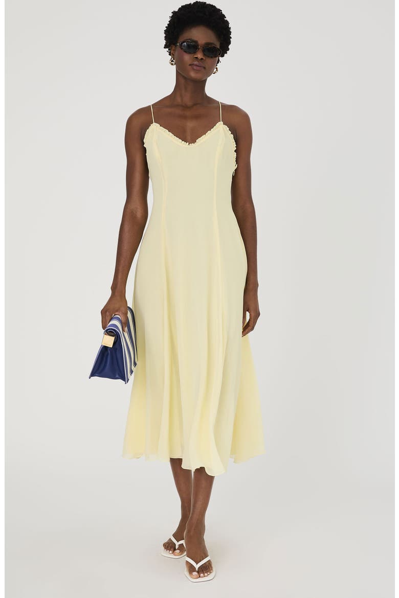 raya midi dress French Connection Women's Raya Chiffon Ruffle Neck Midi Yellow Dress - Yellow - Size 0