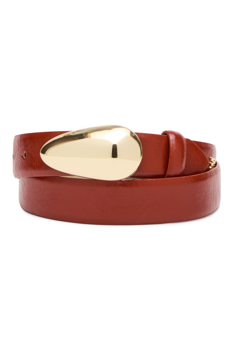 Glossy Teardrop Buckle Belt, Alternate, color, DARK RUST