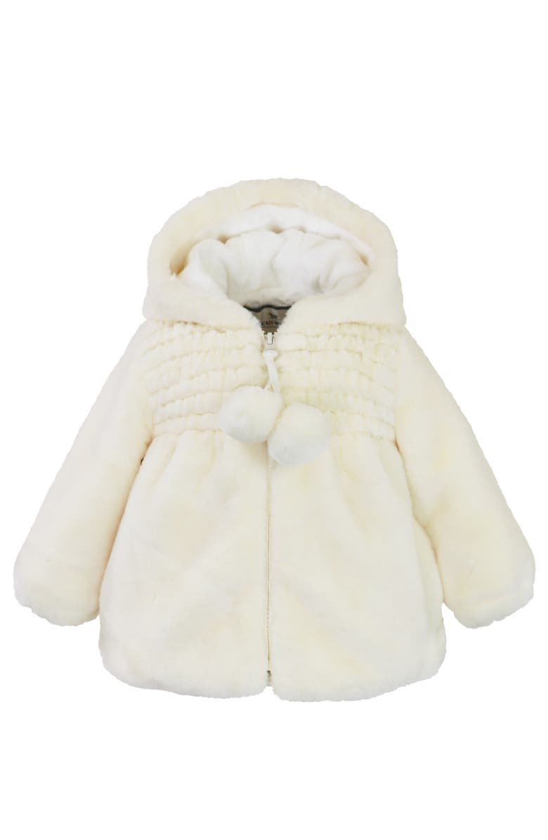 Widgeon Faux Fur Hooded Zip Front Smocked Jacket, Main, color, Vanilla Puff