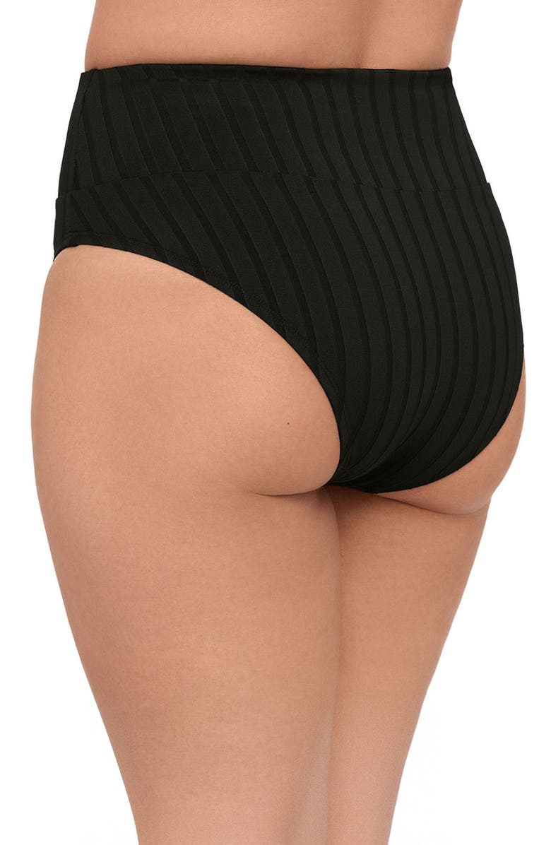 S3 Apparel Wide Ribbed Ultra High Waist Banded Swim Bottoms, Alternate, color, Onyx Black Wide Rib