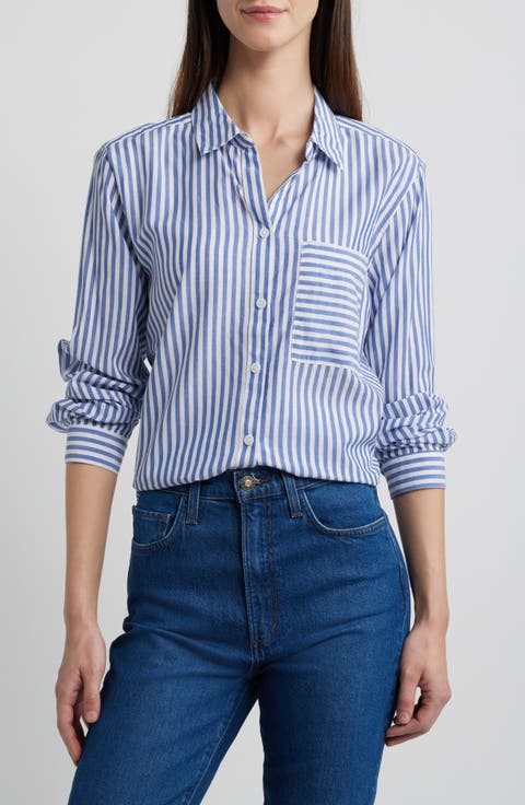 Candy Stripe Cotton Blend Button-Up Shirt