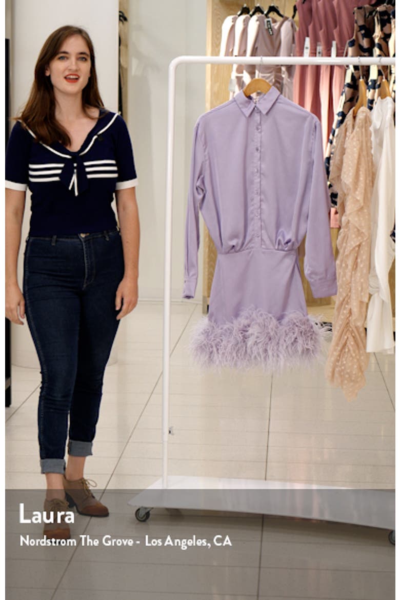 Tyra Feather Trim Long Sleeve Satin Shirtdress video