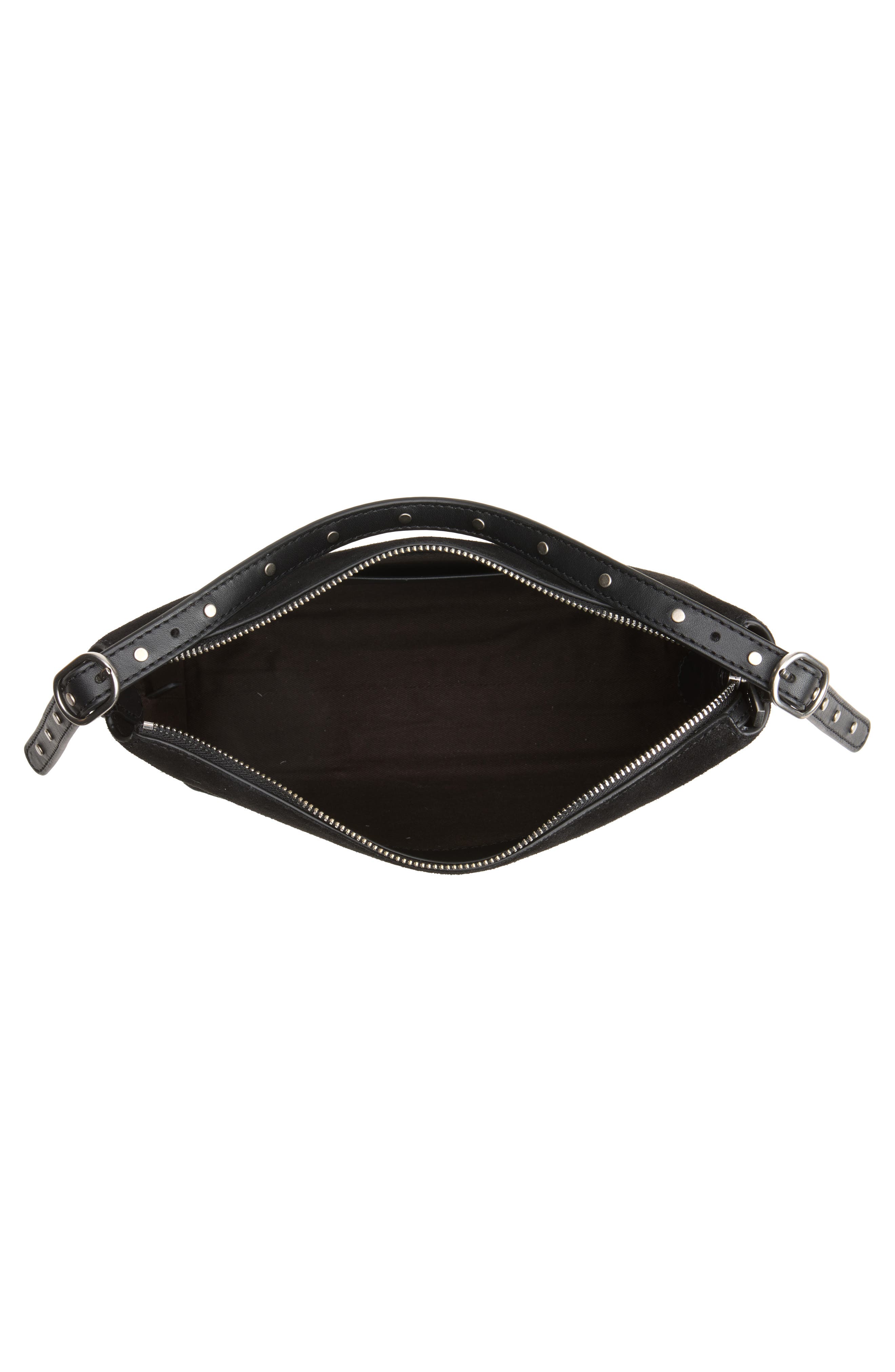 Vivian Stud Suede Shoulder Bag, Alternate, color, BLACK