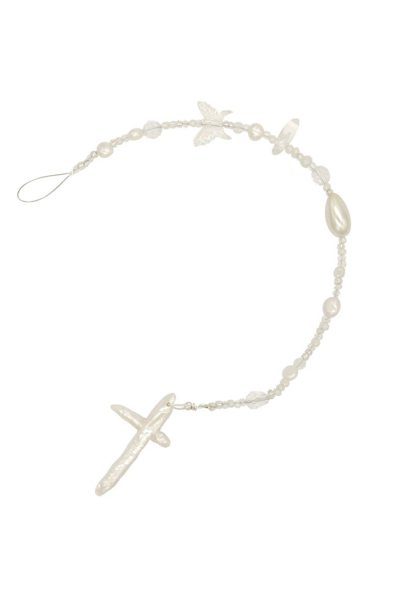 Velvet Luna Pearl Braid With Cross Charm, Main, color, White