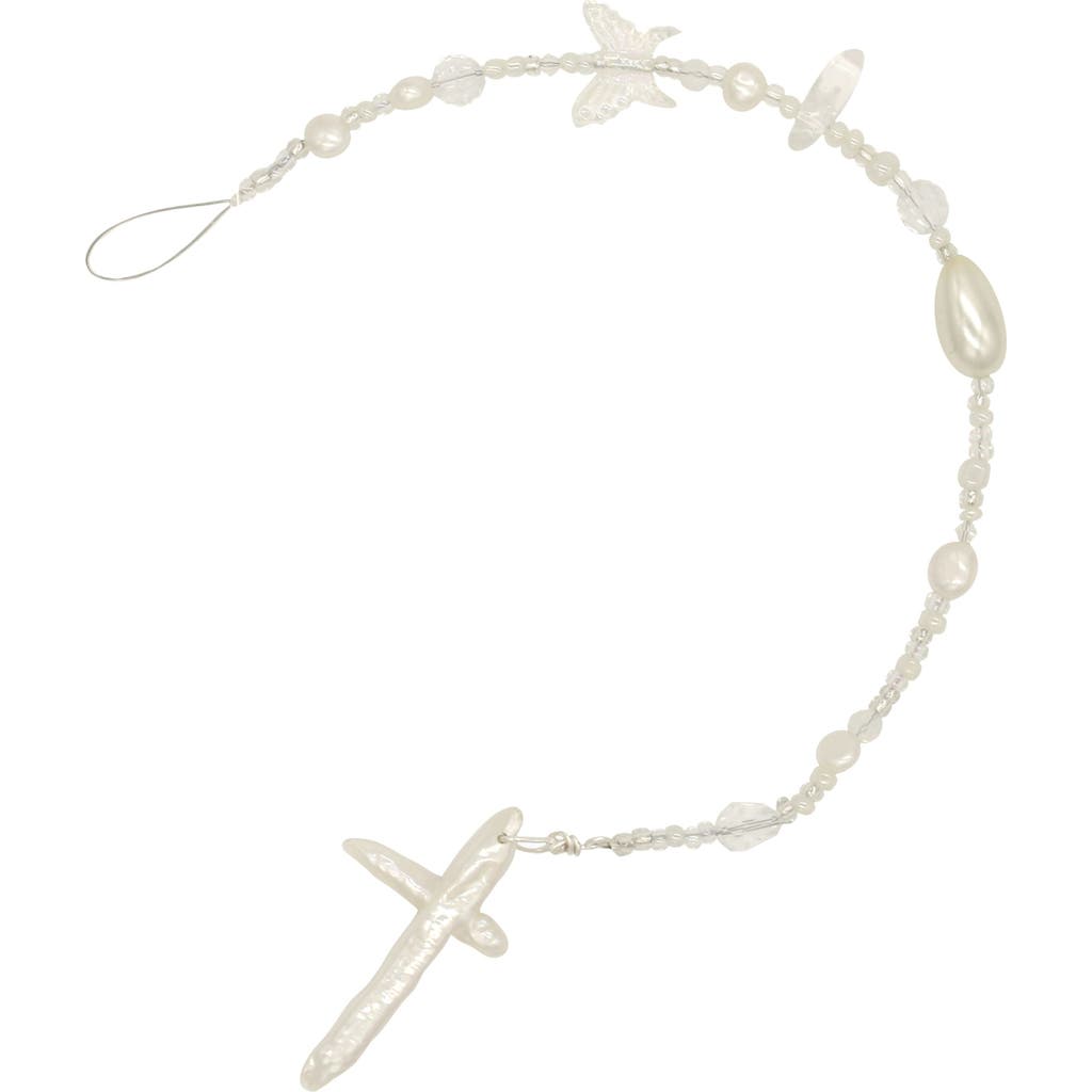 Velvet Luna Pearl Braid With Cross Charm In White