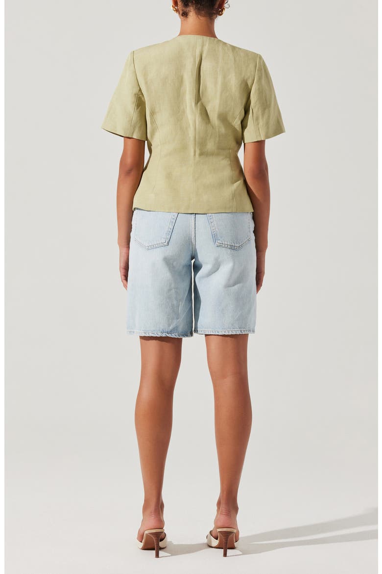 Saige Mixed Button Short Sleeve Linen Blend Jacket, Alternate, color, MATCHA
