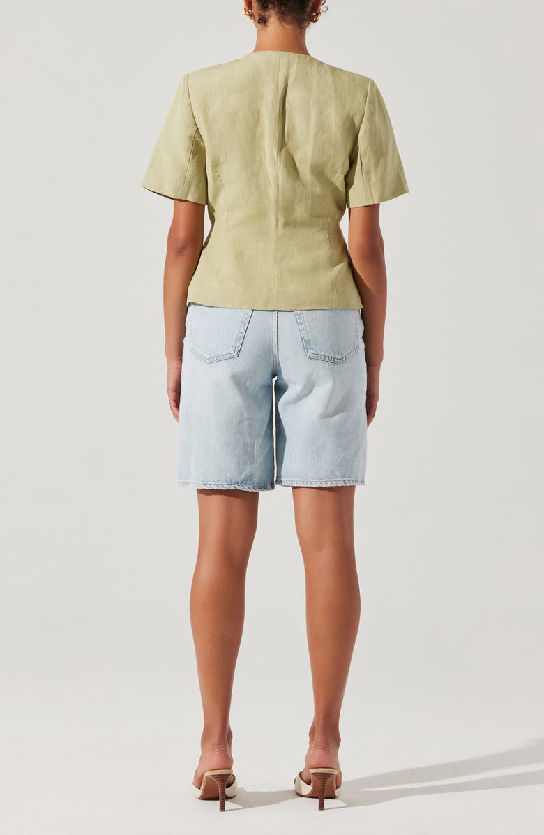 ASTR the Label Saige Mixed Button Short Sleeve Linen Blend Jacket, Alternate, color, Matcha