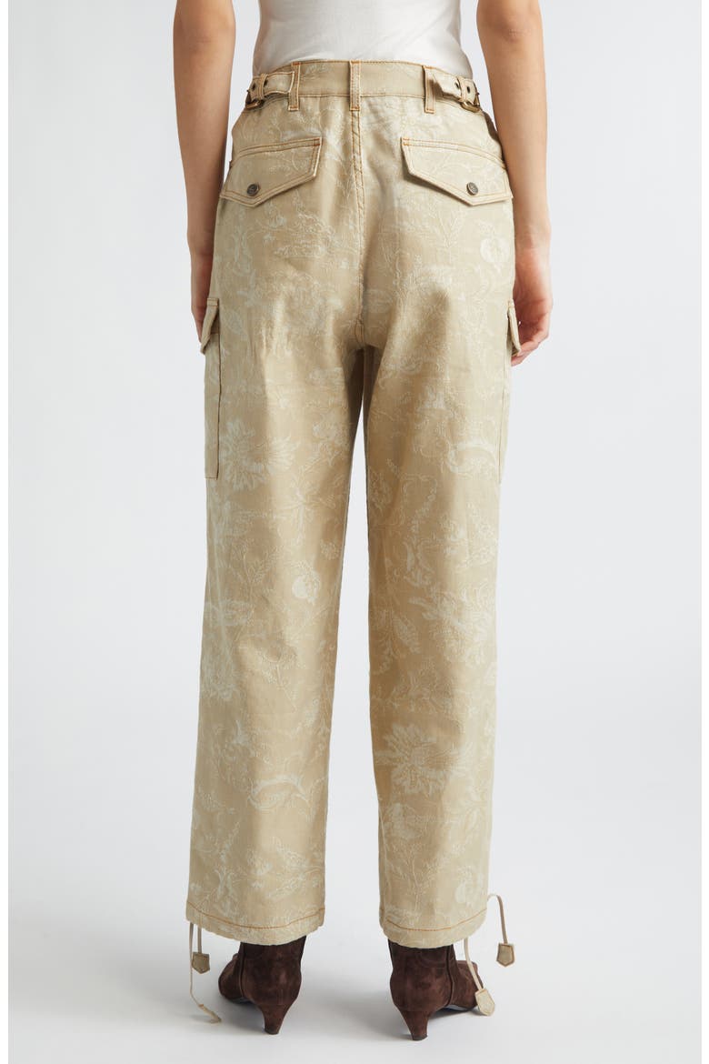 Floral Drawstring Hem Cargo Jeans, Alternate, color, MULTICOLOR BEIGE BASE