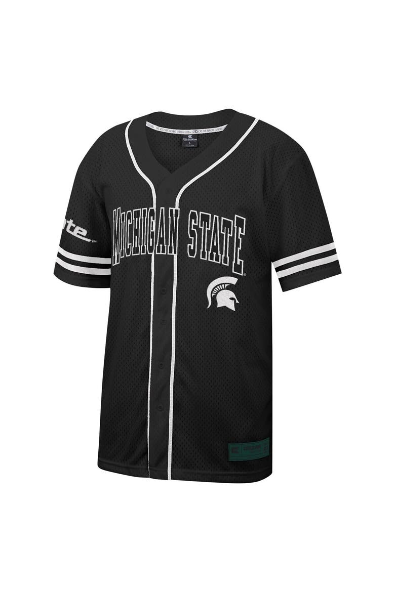Men's Colosseum Black Michigan State Spartans Free Spirited Mesh Button-Up Baseball Jersey, Alternate, color, Black