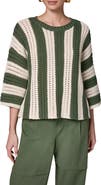Donna Karan New York Vertical Stripe Open Stitch Cotton Sweater