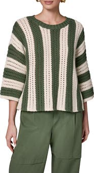 Donna Karan New York Vertical Stripe Open Stitch Cotton Sweater
