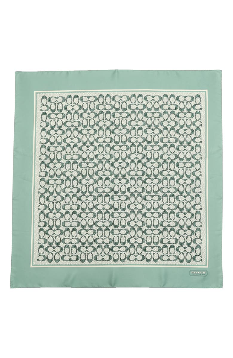 COACH Textured Signature Logo Square Silk Scarf, Alternate, color, Aquamarine