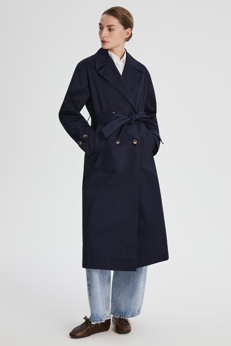 Maxi Oversized Trench Coat, Alternate, color, Navy