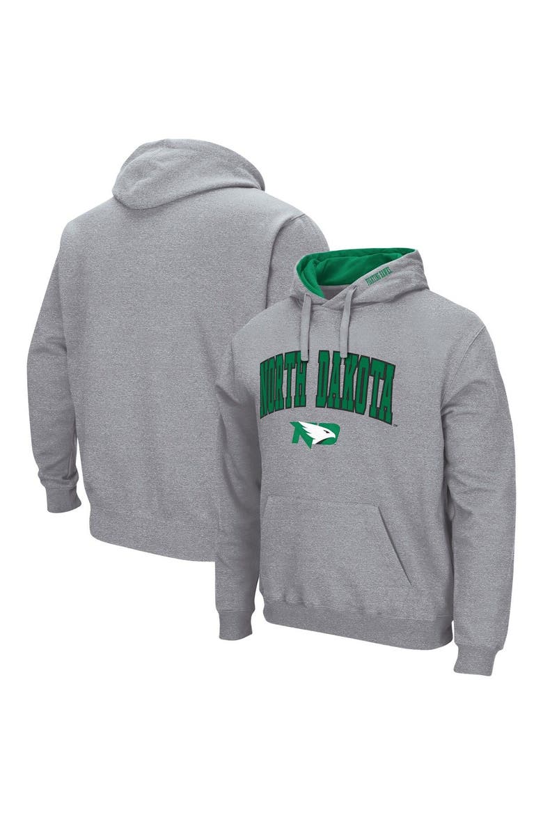 Men's Colosseum Heathered Gray North Dakota Arch and Logo Pullover Hoodie, Main, color, Heather Gray