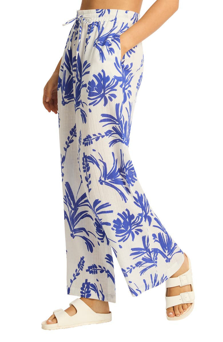 Sea Level Tradewind Beach High Waist Cotton Gauze Cover-Up Pants, Alternate, color, Cobalt