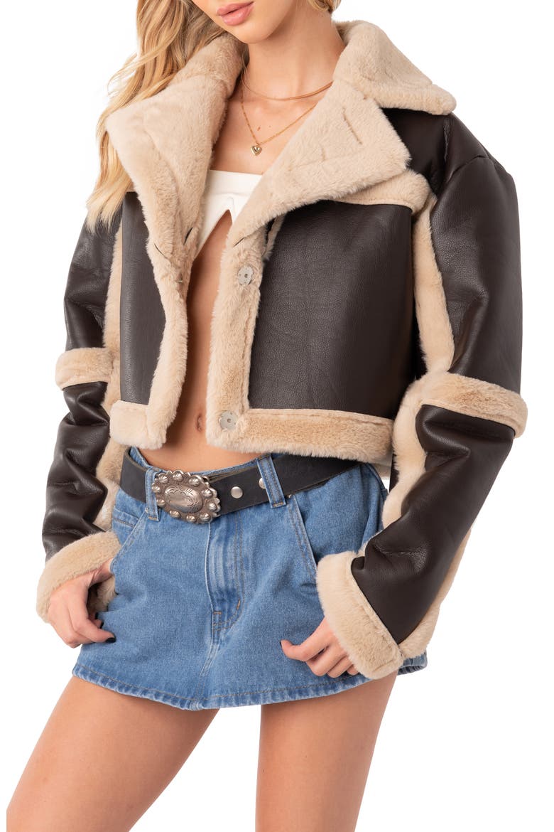 Ricky Faux Shearling Jacket, Alternate, color, BROWN