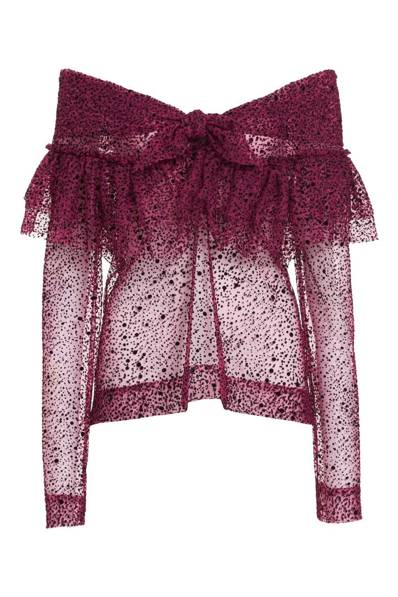 Ruffle Knot Off the Shoulder Tulle Top, Alternate, color, ULTRA PINK