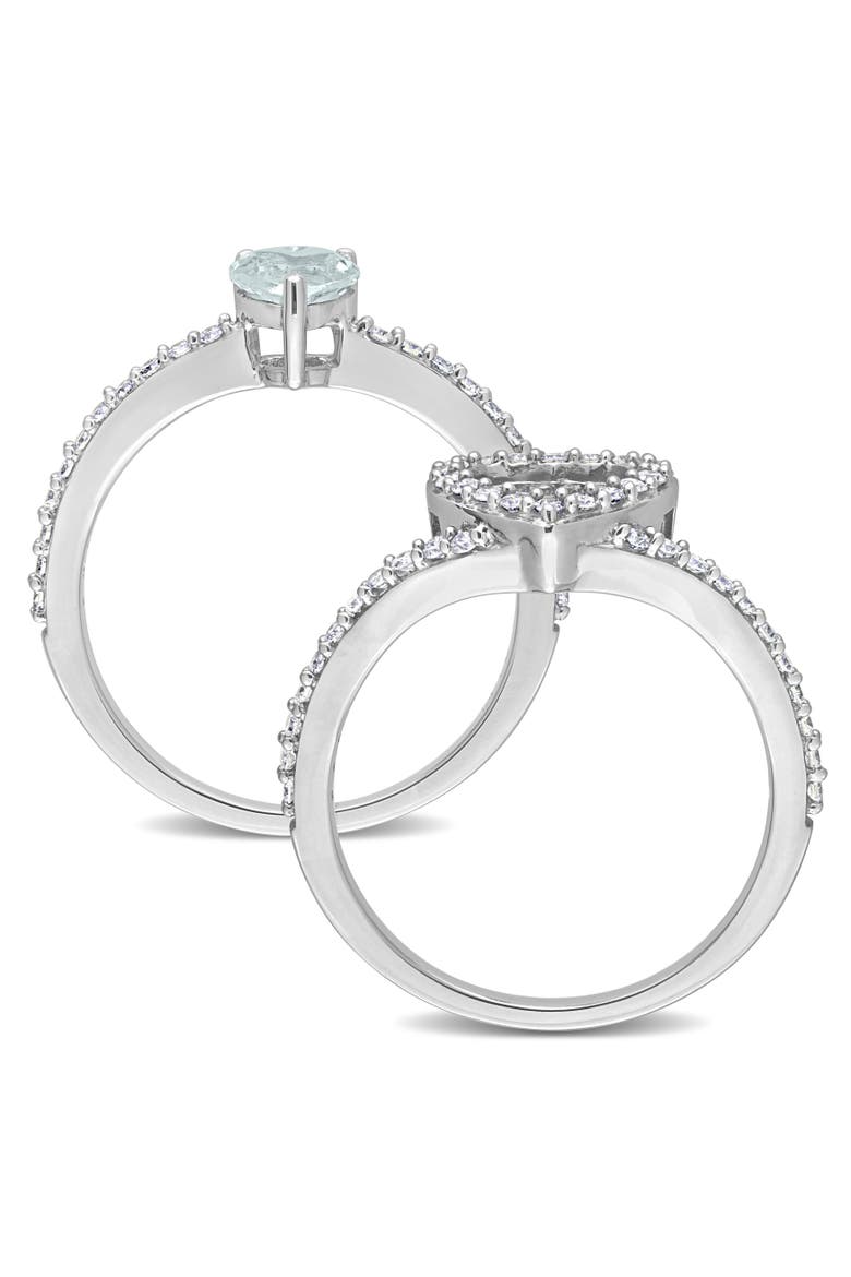 Aquamarine & Diamond Heart Bridal Ring Set 10k, Alternate, color, Aquamarine