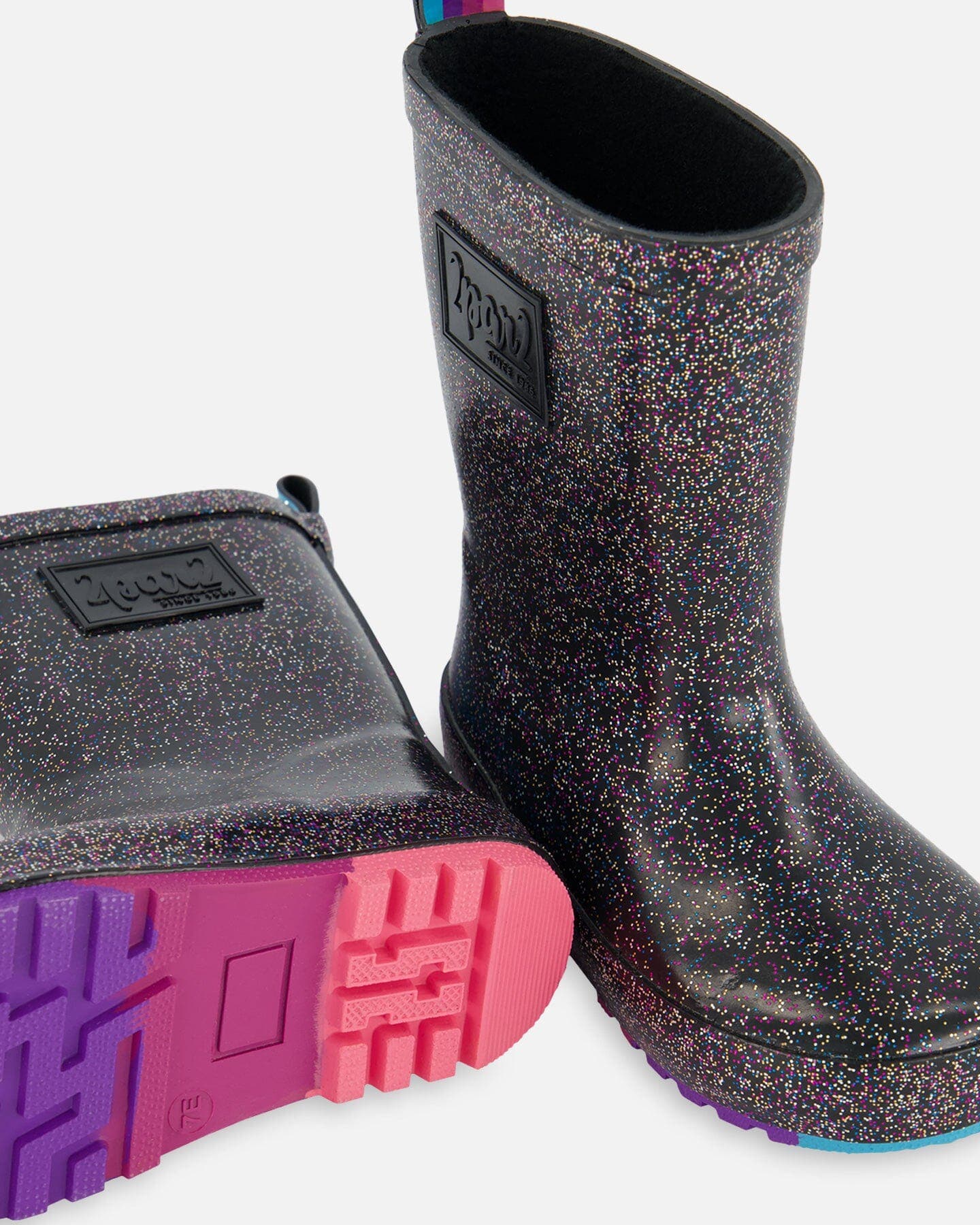 Deux par Deux Baby Girl's Rain Boots Black With Glitter, Alternate, color, 