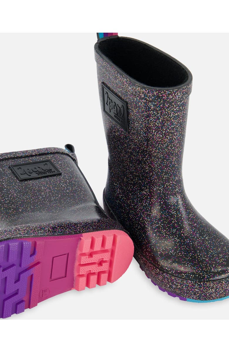 Deux par Deux Baby Girl's Rain Boots Black With Glitter, Alternate, color,