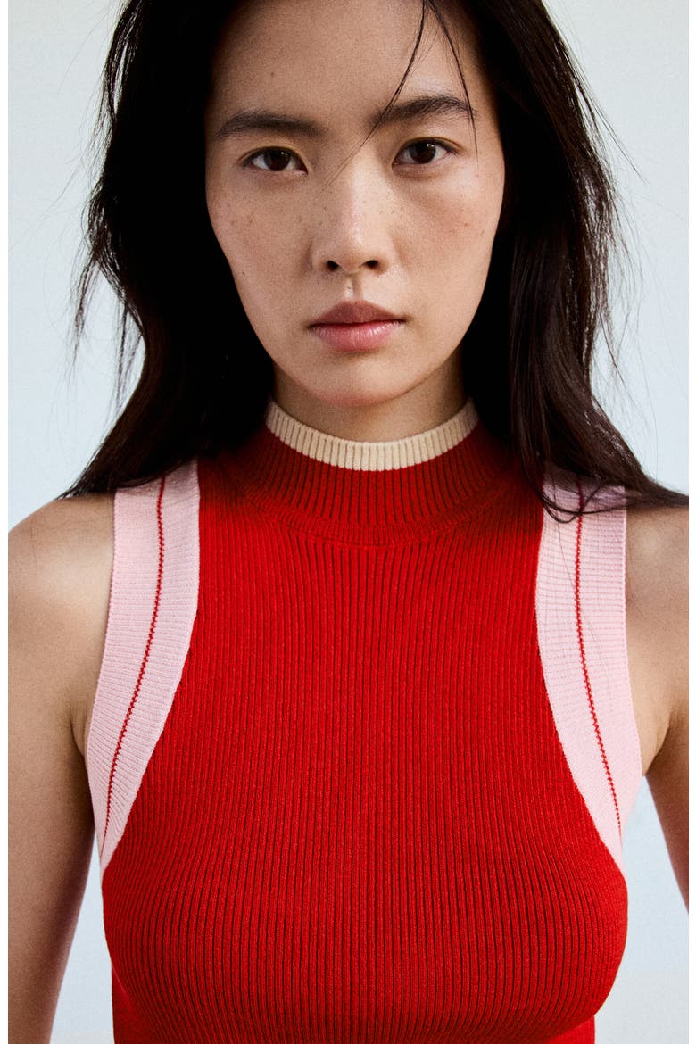 Contrast Detail Sleeveless Sweater, Alternate, color, RED