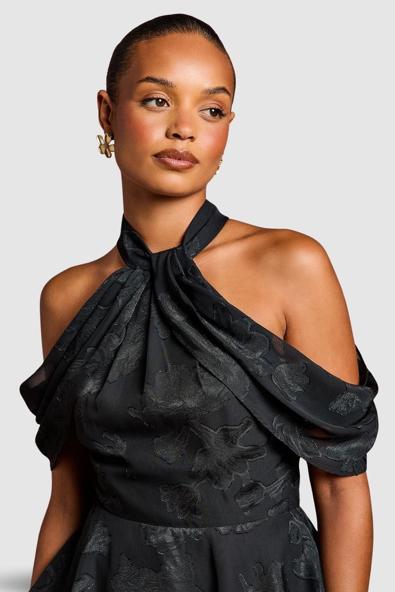 Petite Cold Shoulder Midaxi Dress, Alternate, color, Black