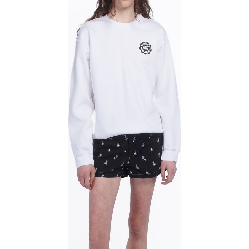 Shop Anna Sui Wings Crew Neck Sweatshirt In White