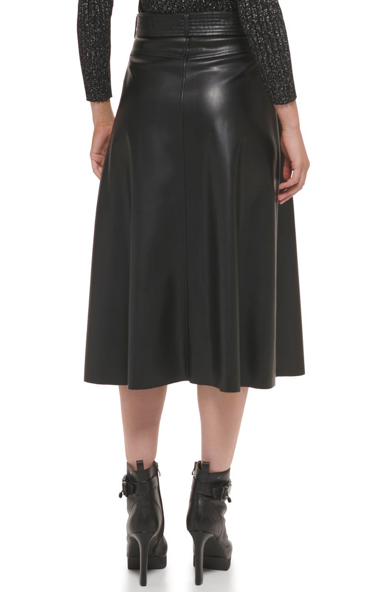DKNY Button Front Tie Waist Faux Leather Midi Skirt, Alternate, color, 