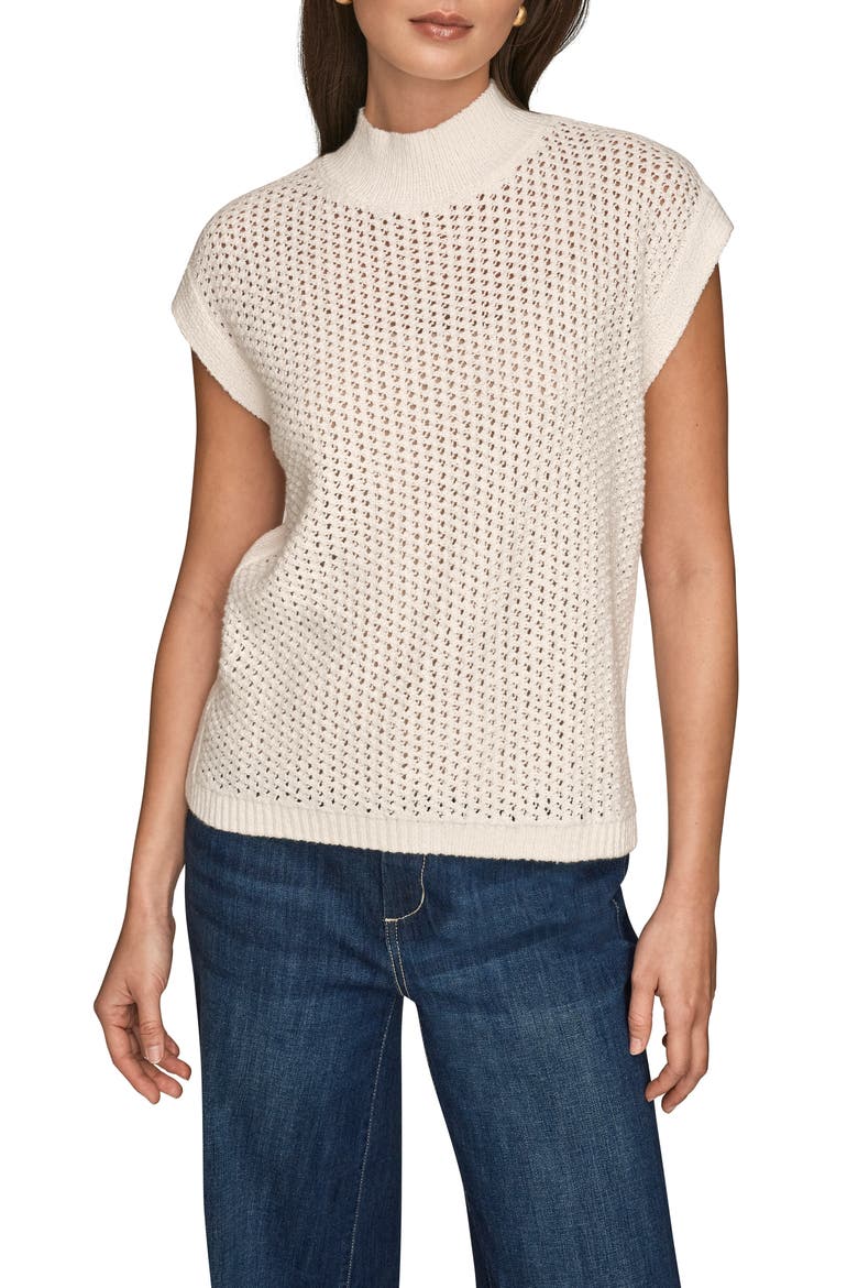 Open Stitch Cap Sleeve Sweater, Main, color, CREAM