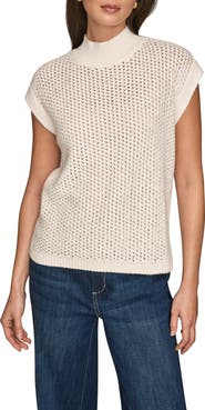 Donna Karan New York Open Stitch Cap Sleeve Sweater