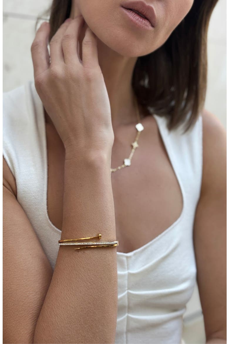 Cubic Zirconia Pavé Nail Bangle, Alternate, color, GOLD