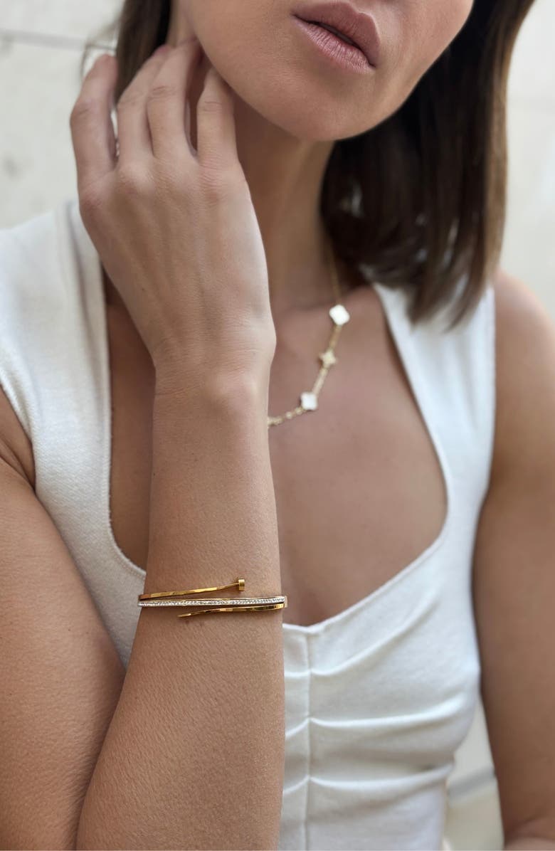 Adornia Cubic Zirconia Pavé Nail Bangle, Alternate, color, Gold