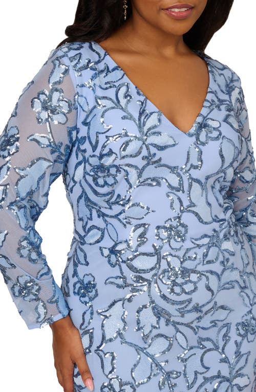 ADRIANNA PAPELL ADRIANNA PAPELL SEQUIN FLORAL LONG SLEEVE MERMAID GOWN