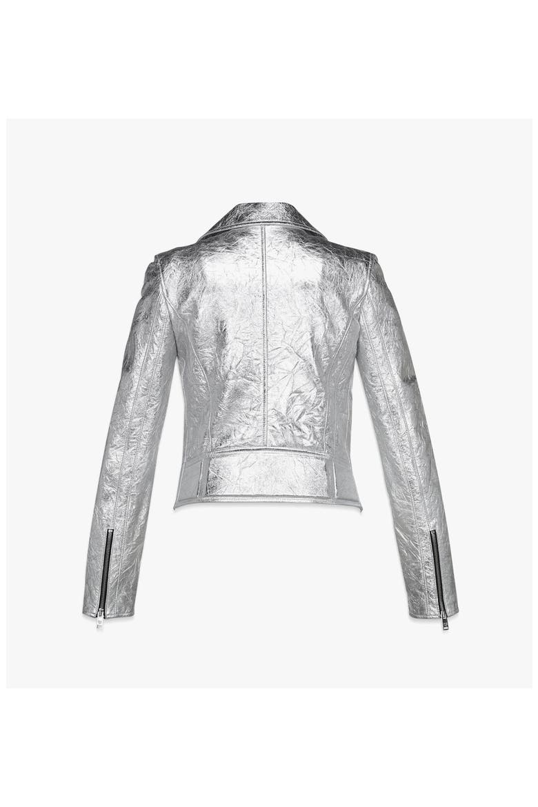 Rider Jacket in Metallic Lambskin, Alternate, color, Silver