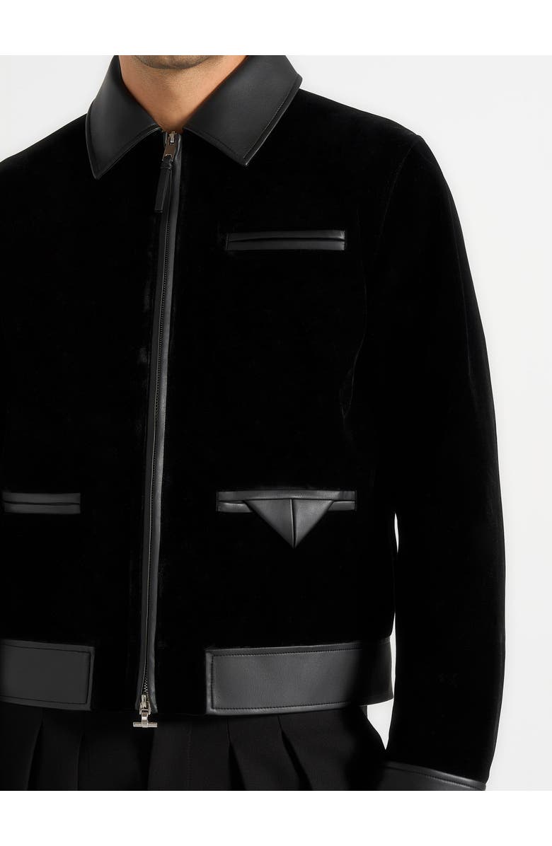 Manière De Voir Tony Velvet & Leather Contrast Jacket, Alternate, color, Black